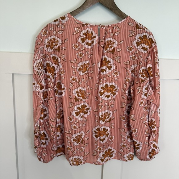 J Crew Ruffle Sleeve Top Climbing Floral Blouse Women's MED Pink Boho Preppy - Picture 5 of 9